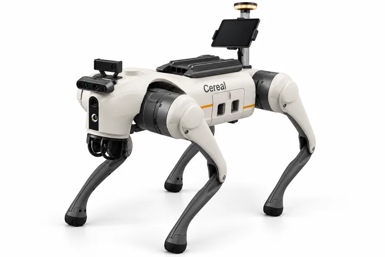 Cereal One with a tablet on a short mast above its back plate