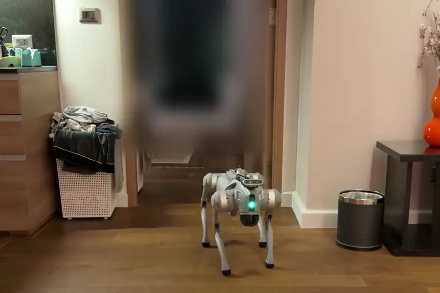 Real footage: our robot walking across a room towards the person who called it